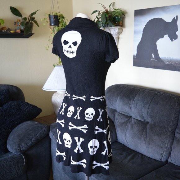 Banned Keyhole Knit Short Sleeve Sweater Dress Collar Mini Winter Halloween - Picture 5 of 8